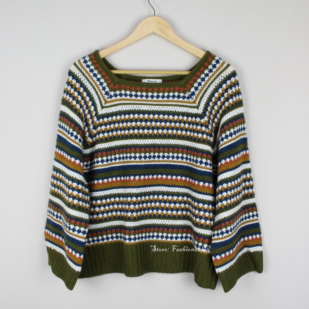 NWT Madewell Beechwood Striped Square Neck Sweater - Picture 3 of 10